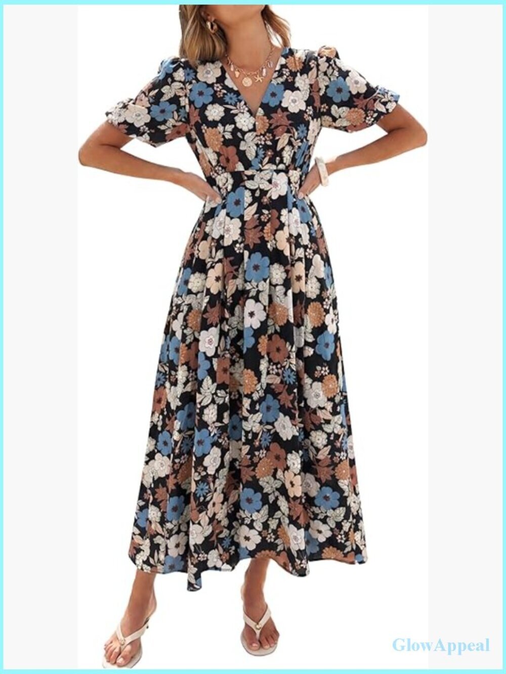 Floral A-Line Puff Sleeve Maxi Dress for Weddings & Parties